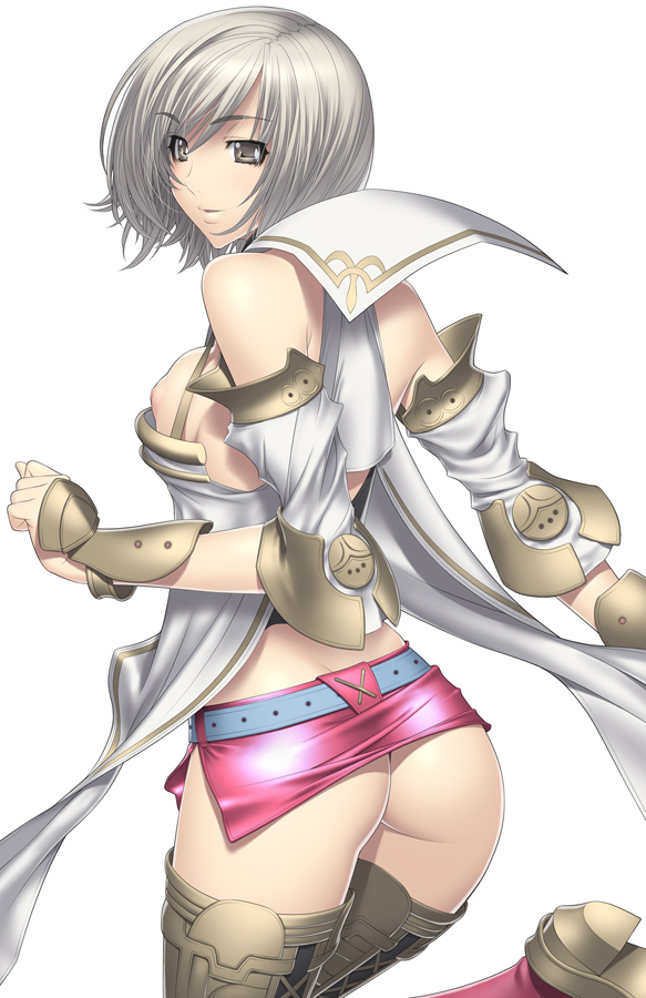 kansuke, ashelia b'nargin dalmasca, final fantasy, final fantasy xii, 00s, 1girl, ass, female focus, huge ass, miniskirt, nipple slip, nipples, no panties, skirt, solo, thighhighs