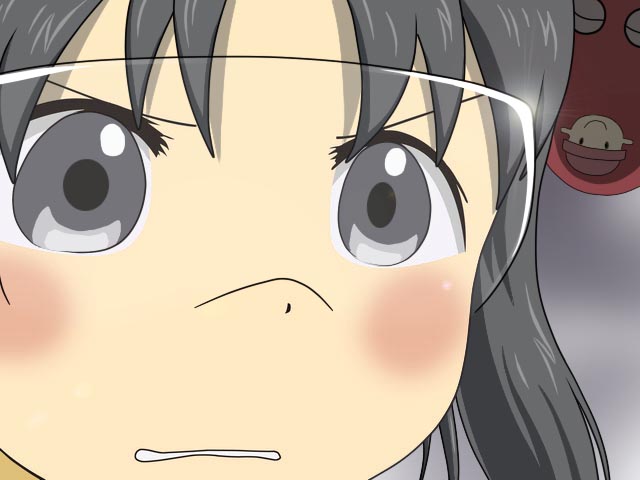 amamiya yuuko, amasawa yuuko, searchmaton (dennou coil), dennou coil, 00s, brown eyes, brown hair, glasses, gununu (meme), meme, solo