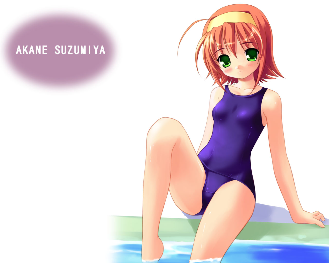 akamaru, suzumiya akane, kimi ga nozomu eien, 00s, one-piece swimsuit, school swimsuit, solo, swimsuit, water, wet