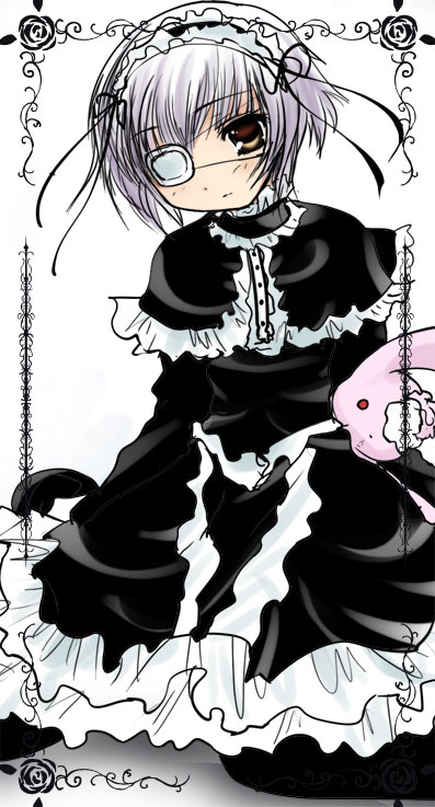 namamo nanase, nagato yuki, suzumiya haruhi no yuuutsu, 00s, 1girl, black pantyhose, eyepatch, female focus, goth fashion, pantyhose, solo
