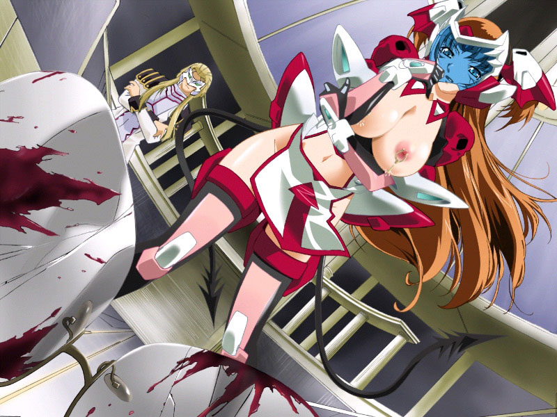 morisaki miku, hitozuma sentai aisaiger, visor, tagme, blood, breasts, headgear, long hair, mask, nipple piercing, nipples, piercing, tail