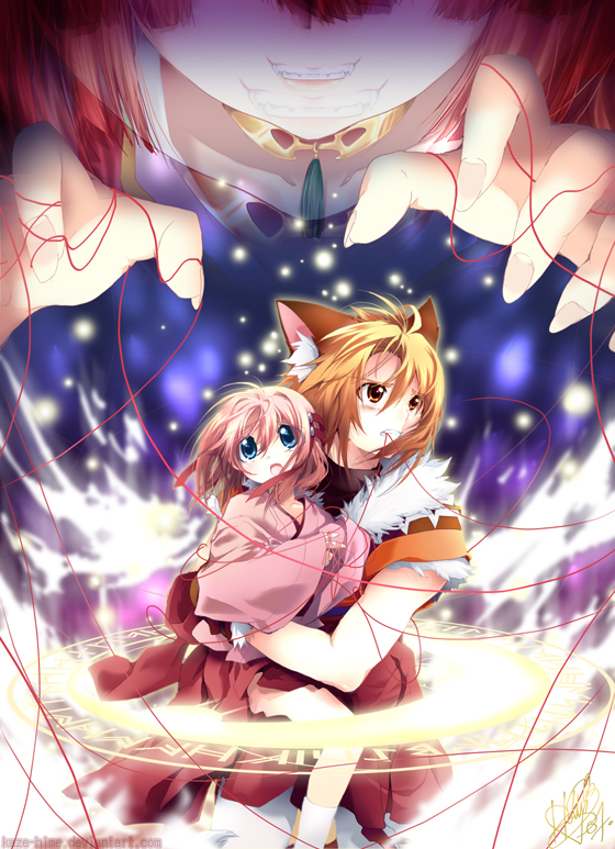 kaze-hime, original, animal ears, blue eyes, cat ears, japanese clothes, pink hair