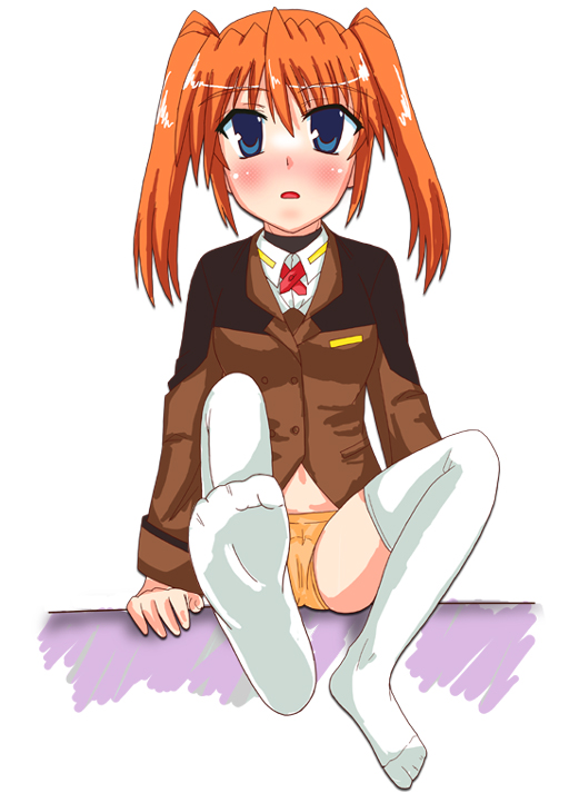 ooki kino, teana lanster, lyrical nanoha, mahou shoujo lyrical nanoha, mahou shoujo lyrical nanoha strikers, 00s, feet, panties, solo, thighhighs, underwear