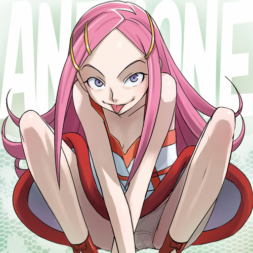 haruyama kazunori, anemone (eureka seven), eureka seven, eureka seven (series), lowres, 00s, 1girl, :p, cameltoe, female focus, long legs, panties, solo, tongue, tongue out, underwear