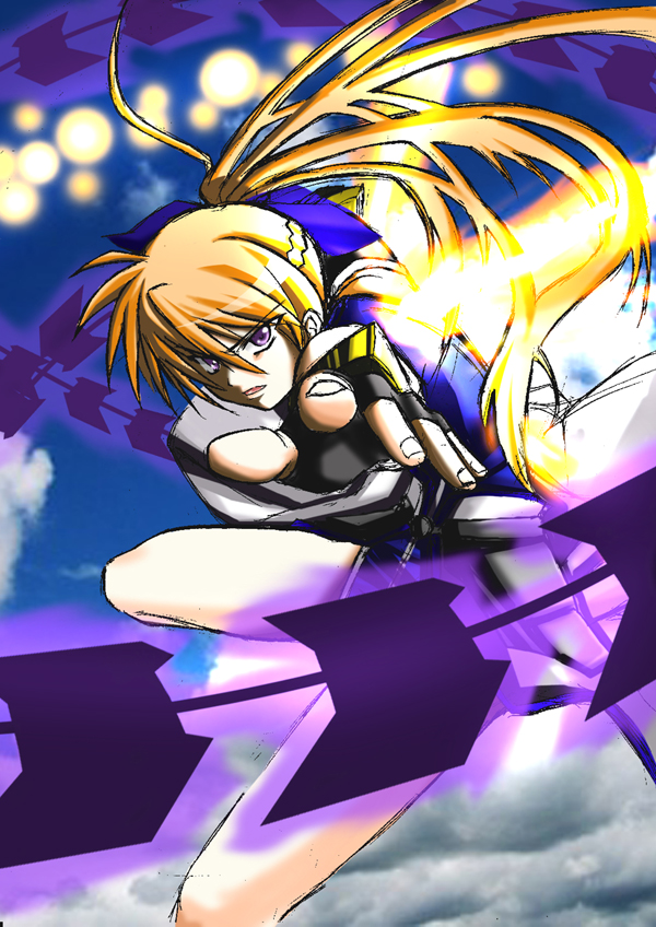 agito (fusion), agito (nanoha), laevatein (nanoha), signum, lyrical nanoha, mahou shoujo lyrical nanoha, mahou shoujo lyrical nanoha strikers, 00s, 1girl, female focus, fiery wings, fingerless gloves, fire, gloves, magical girl, ponytail, solo, unison (nanoha), waist cape, weapon, whip sword, wings