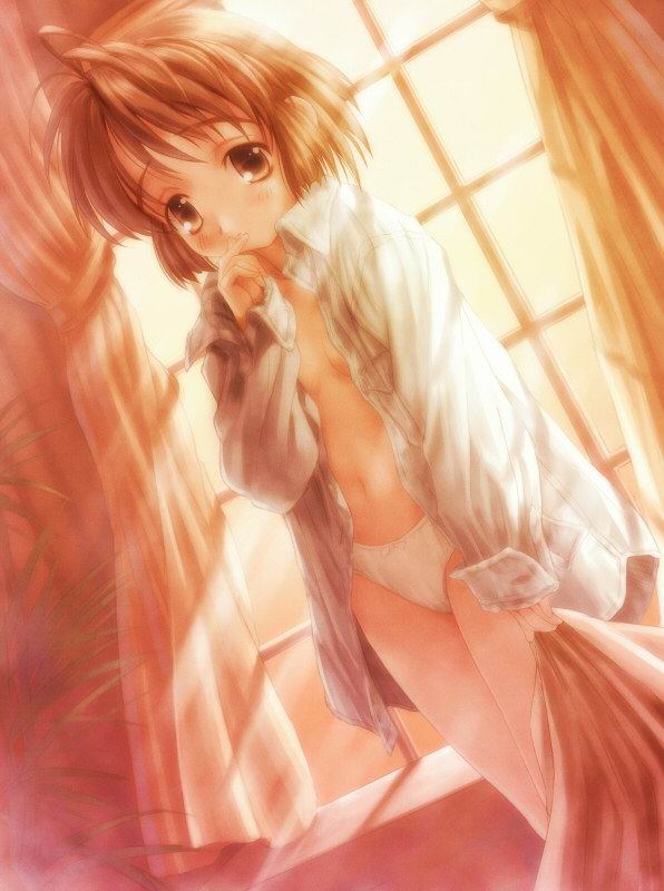 goto p, copyright request, 1girl, female focus, loli, no bra, open clothes, open shirt, panties, shirt, solo, underwear
