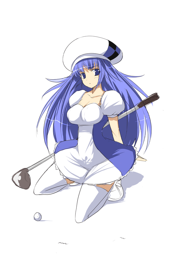shijou sadafumi, arin (pangya), pangya, 1girl, breasts, cleavage, female focus, golf, large breasts, solo, thighhighs
