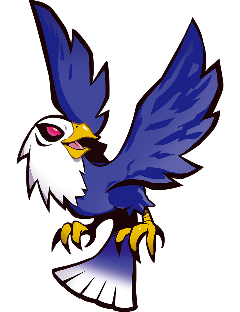 puppeteer7777, crazy raccoon, official art, second-party source, anime coloring, bald eagle, beak, bird, black mouth, blue fur, blue tail, blue wings, colored sclera, eagle, full body, gradient fur, gradient tail, gradient wings, mark under eye, multicolored wings, no panties, nostrils, open mouth, red sclera, ruri (crazy raccoon), solo, tachi-e, tank top, thick lineart, tongue, transparent background, two-tone tail, white fur, white tail, white tank top, wings, yellow claws