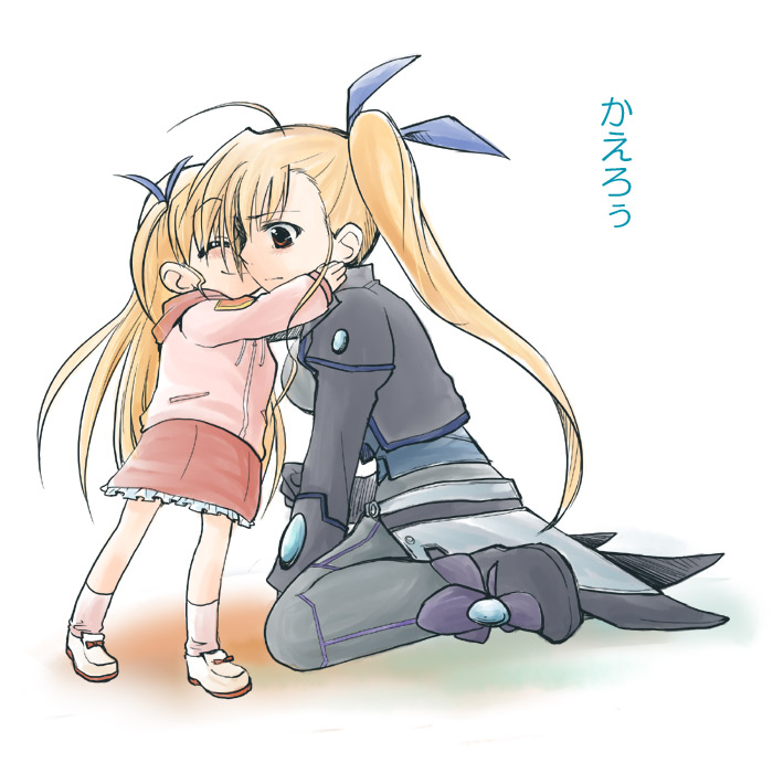 kajikawa yahiro, vivio, lyrical nanoha, mahou shoujo lyrical nanoha, mahou shoujo lyrical nanoha strikers, 00s, 2girls, aged up, blonde hair, dual persona, long hair, multiple girls, ponytail, time paradox