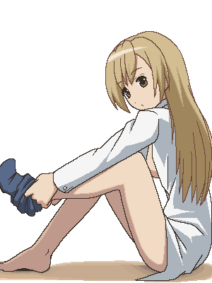 awa, minami haruka, minami-ke, lowres, 00s, blonde hair, brown eyes, dressing, jaggy lines, oekaki, socks