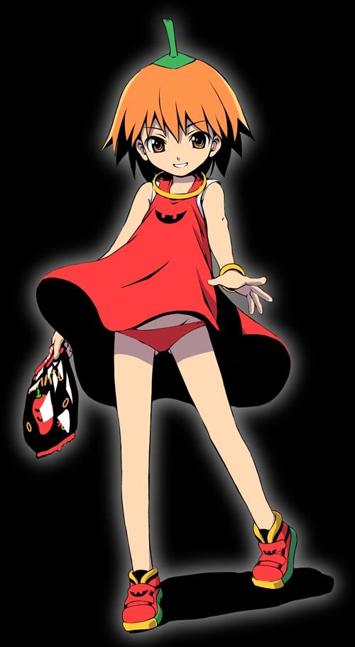 fugetsu taku, boukun habanero, habanero-tan, original, bad id, bad pixiv id, 1girl, chili pepper, female focus, habanero pepper, panties, pantyshot, solo, underwear