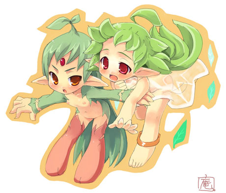 amasa mitsunaru, lif (lif & ref), lif (ragnarok online), ragnarok online, homunculus, lowres, 2girls, flat chest, monster girl, multiple girls, nipples, plant girl
