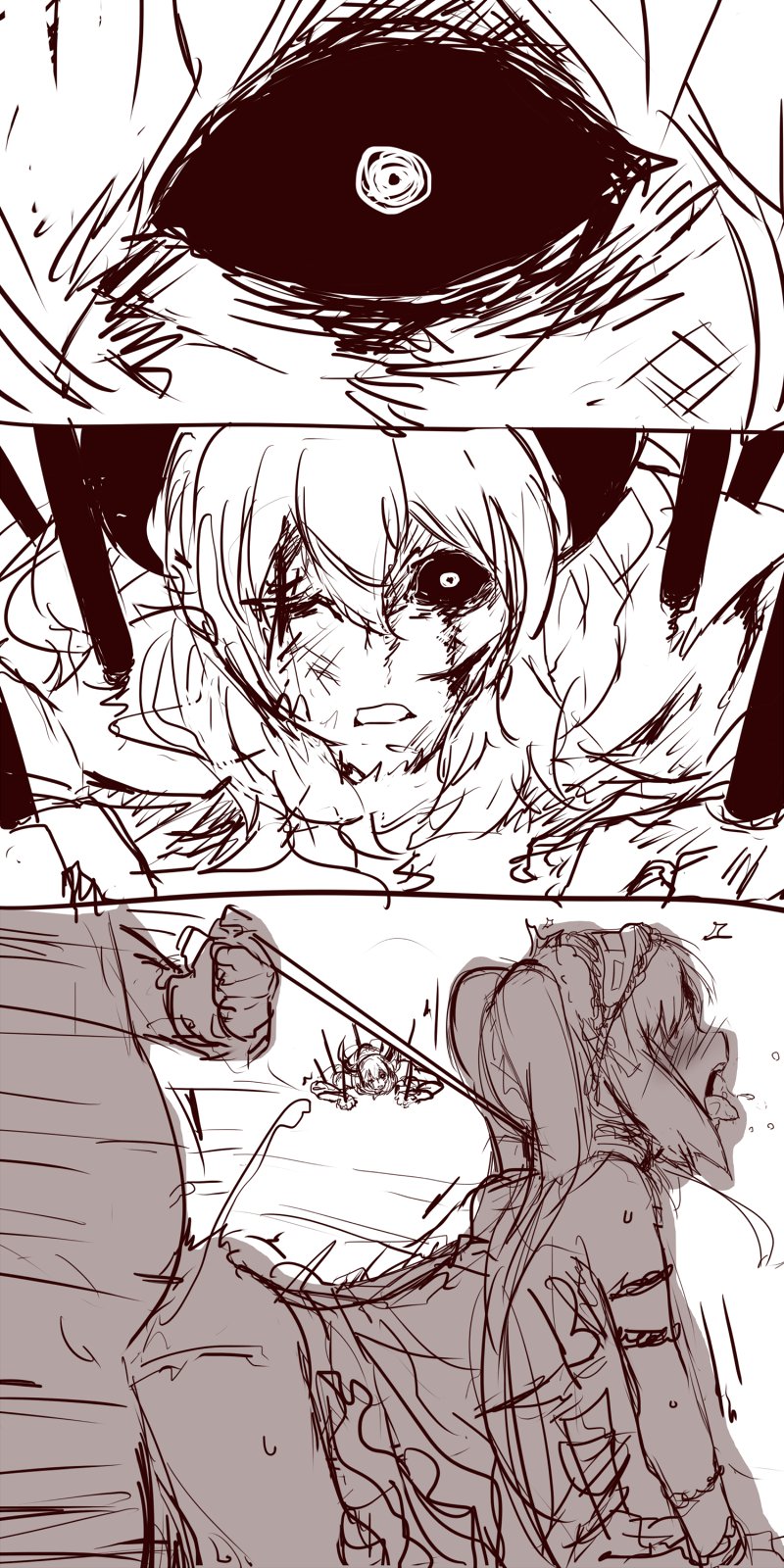 soubi, asterios (fate), euryale (fate), fate/grand order, fate (series), highres, 1girl, 2boys, ahegao, blush, defeat, doggystyle, fat, fat man, greyscale, leash, monochrome, multiple boys, netorare, one eye closed, open mouth, sex, sex from behind, tongue, tongue out, vaginal