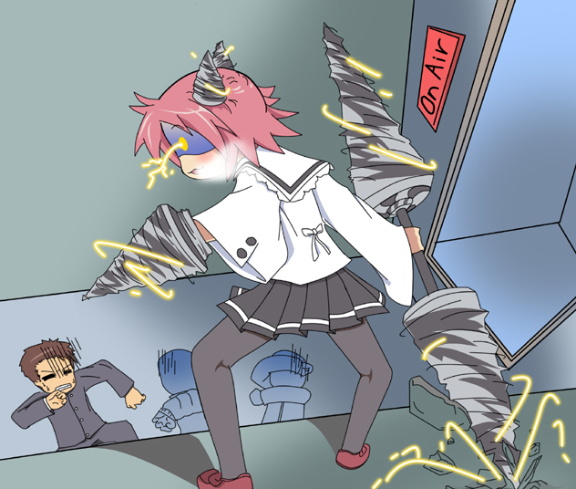 teperyndroors, kogami akira, shiraishi minoru, lucky star, 00s, drill, electricity, pantyhose, school uniform, serafuku