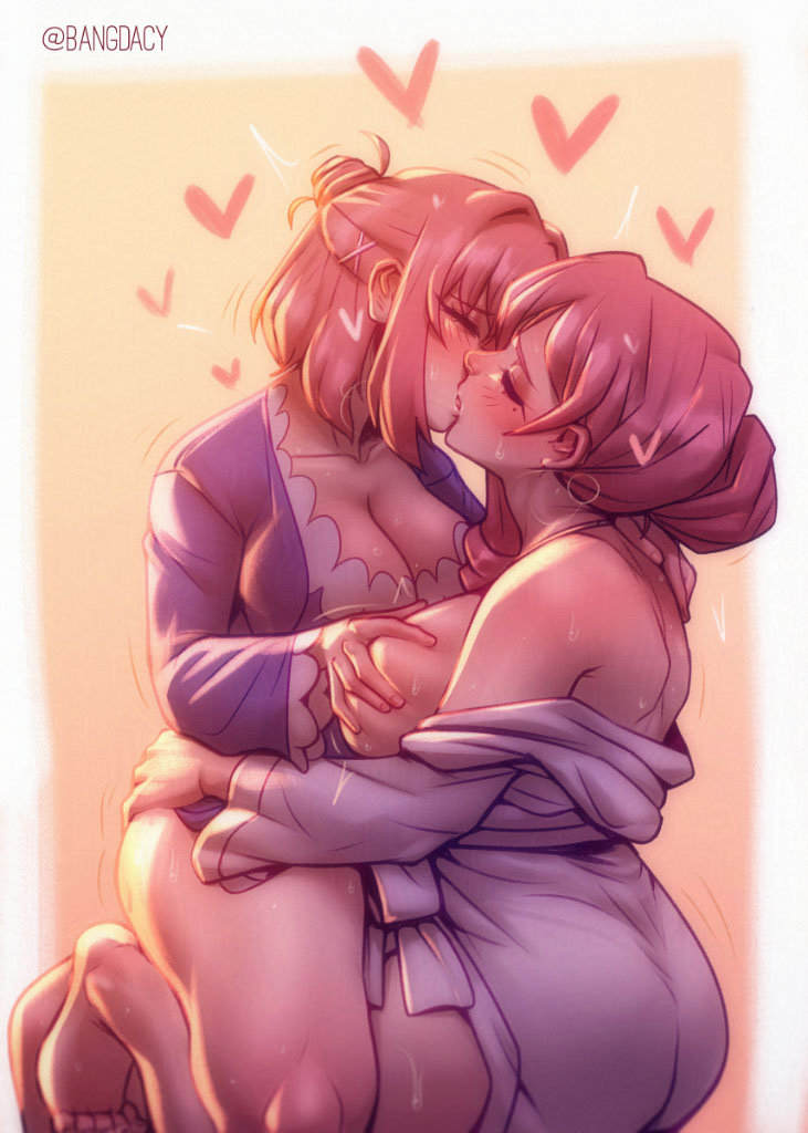 hanazono hahari, hanazono hakari, kimi no koto ga dai dai dai dai daisuki na 100-nin no kanojo, 2girls, breasts, kiss, large breasts, long hair, multiple girls, pink hair, short hair, yuri
