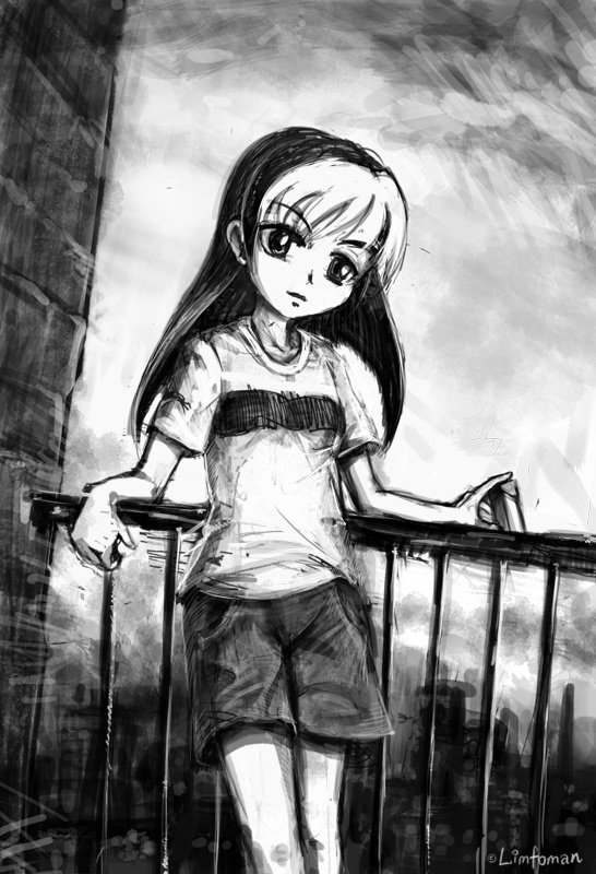 limfoman, original, self-upload, 1girl, cigarette, female focus, greyscale, monochrome, sketch, solo