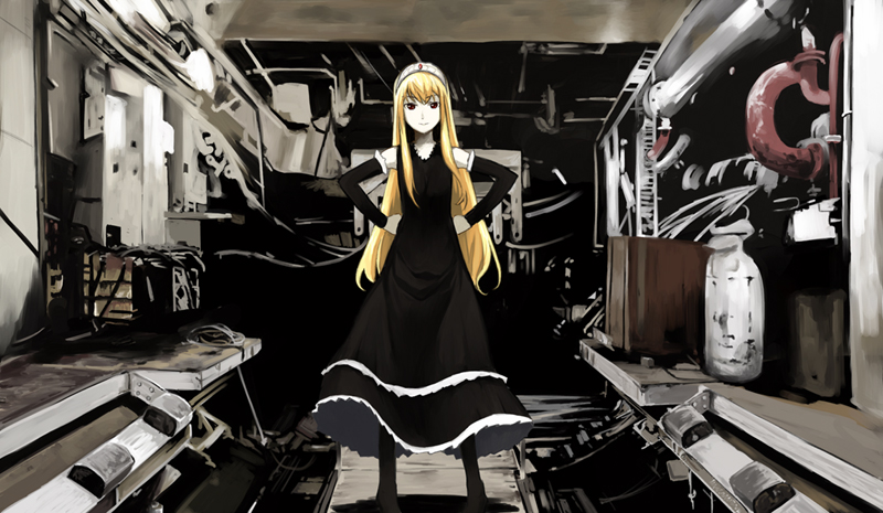 b-ginga, hime (kaibutsu oujo), kaibutsu oujo, 00s, blonde hair, crown, dress, gloves, hat, red eyes, solo, tiara