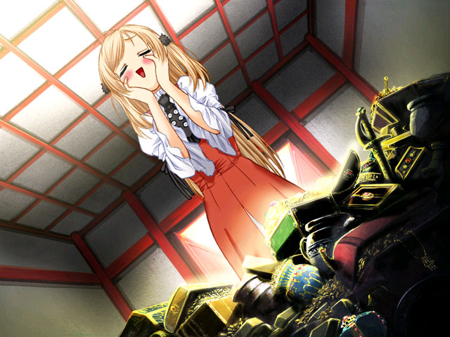 tenhiro naoto, patricia (princess maker 4), princess maker (series), princess maker 4, game cg, 1girl, blonde hair, dress, female focus, necktie, solo
