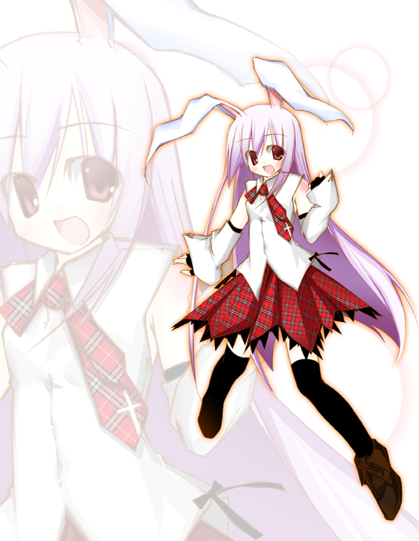 mizuno minato, reisen udongein inaba, touhou, 1girl, animal ears, female focus, rabbit ears, skirt, solo, thighhighs, white background