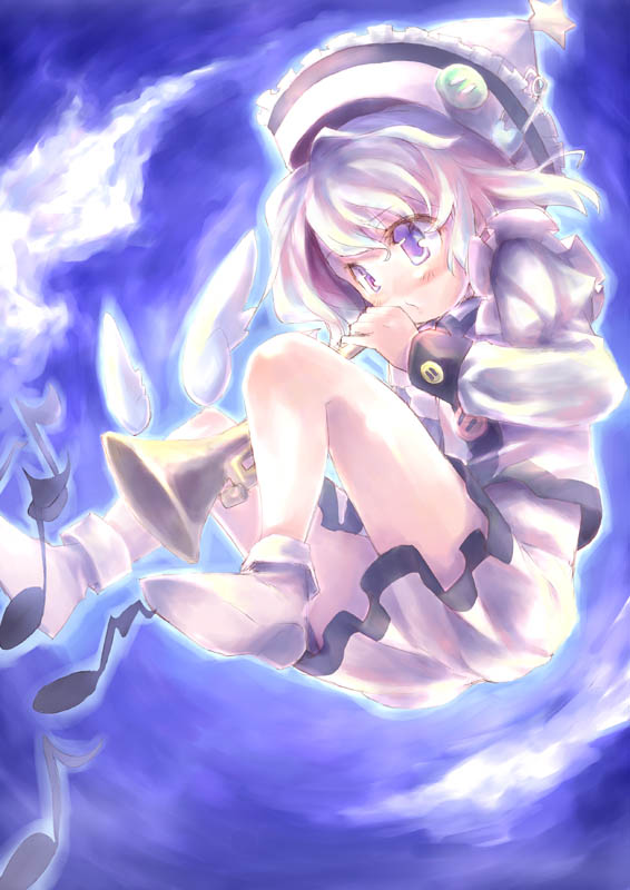 xexu, merlin prismriver, touhou, 1girl, female focus, full body, instrument, solo, trumpet