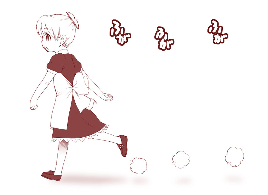 kouda tomohiro, flandre (kaibutsu oujo), kaibutsu oujo, 00s, 1girl, android, female focus, gradient background, maid, monochrome, solo