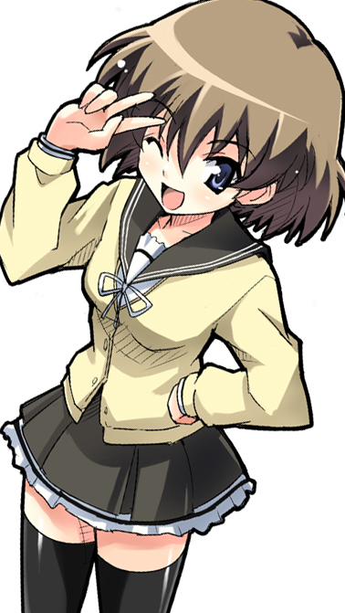 nippori, wakatsuki shuri, myself yourself, 00s, school uniform, serafuku, thighhighs, wakatsuki syuuri, zettai ryouiki