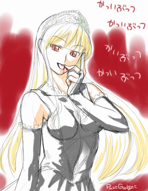 kamatori pokari, past gadget, hime (kaibutsu oujo), kaibutsu oujo, 00s, blonde hair, dress, gloves, tiara