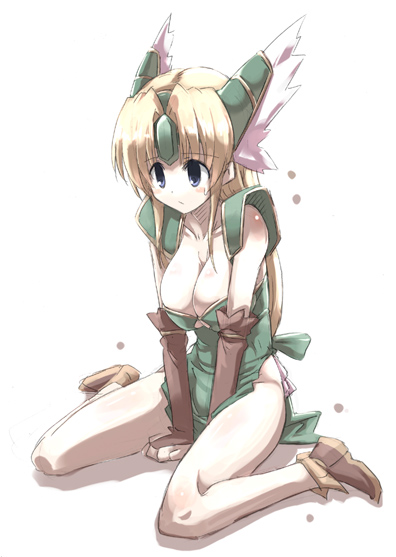 tokyo (great akuta), riesz, seiken densetsu, seiken densetsu 3, 1girl, blonde hair, breasts, cleavage, female focus, large breasts, long hair, low-tied long hair, solo