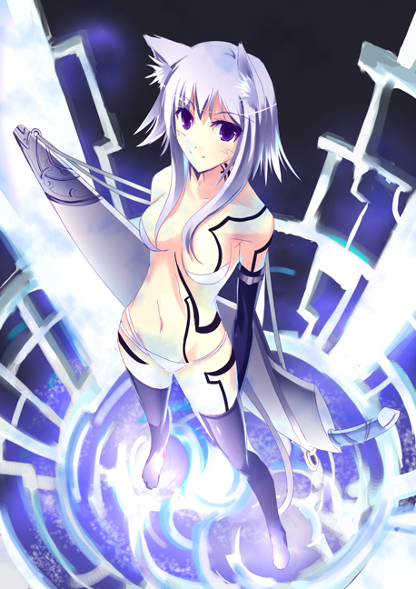 satomi (black scarecrow), original, tagme, 1girl, animal ears, cat ears, female focus, solo, thighhighs