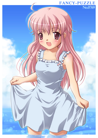 tagme, 1girl, blush, dress, female focus, pink hair, smile, solo