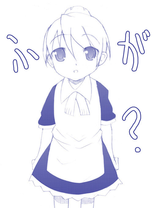 sora-fujisaki, flandre (kaibutsu oujo), kaibutsu oujo, 00s, 1girl, android, female focus, maid, monochrome, short hair, simple background, solo