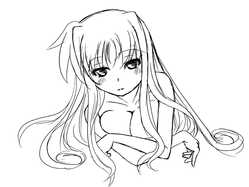frapowa, fate testarossa, lyrical nanoha, mahou shoujo lyrical nanoha, mahou shoujo lyrical nanoha strikers, 00s, 1girl, breasts, breasts squeezed together, female focus, greyscale, large breasts, long hair, monochrome, sketch, solo