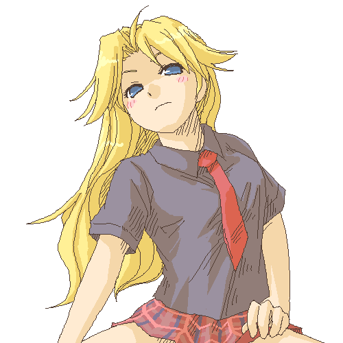 kimura kaere, sayonara zetsubou sensei, lowres, 00s, blonde hair, blue eyes, necktie, oekaki, solo