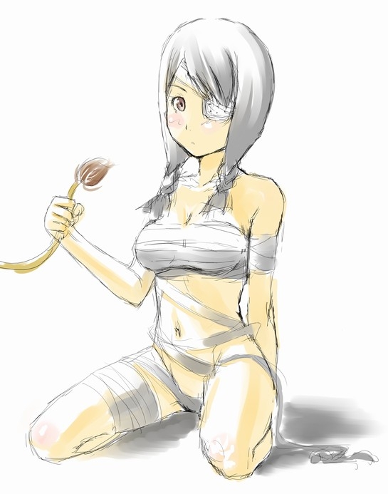 kobushi abiru, sayonara zetsubou sensei, tagme, 00s, bandages, eyepatch, sketch, solo