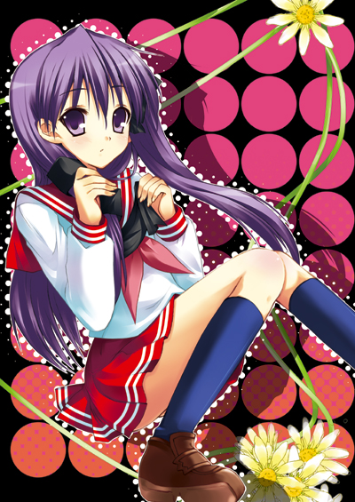 sakura hanpen, hiiragi kagami, lucky star, sakura sakura, 00s, school uniform, serafuku, socks, solo