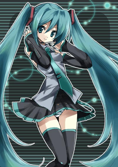 yukiwo, hatsune miku, vocaloid, 1girl, aqua eyes, aqua hair, black thighhighs, detached sleeves, female focus, long hair, panties, pantyshot, skirt, smile, solo, striped clothes, striped panties, thighhighs, twintails, underwear, upskirt, very long hair, wind, wind lift