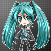 yoshida inuhito, hatsune miku, vocaloid, lowres, 1girl, aqua hair, chibi, female focus, long hair, solo, thighhighs, twintails, very long hair