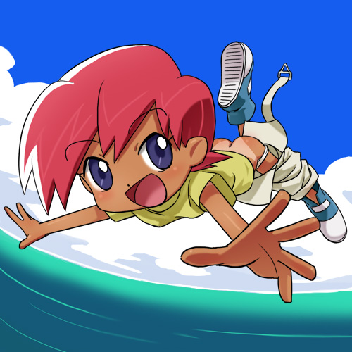 haruyama kazunori, sora (makasete iruka), makasete iruka!, lowres, 00s, day, loli, panties, panty pull, shoes, sky, sneakers, solo, underwear