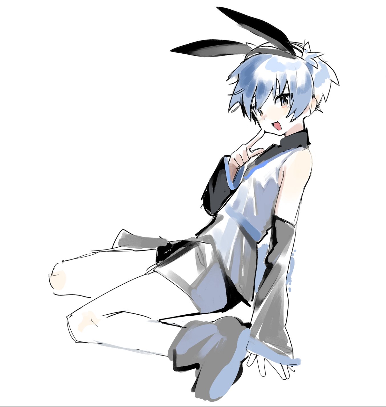 tanglaoban1225, shiota nagisa, ansatsu kyoushitsu, highres, 1boy, blue hair, looking at viewer, male focus, open mouth, short hair, short twintails, simple background, smile, trap, twintails, white background