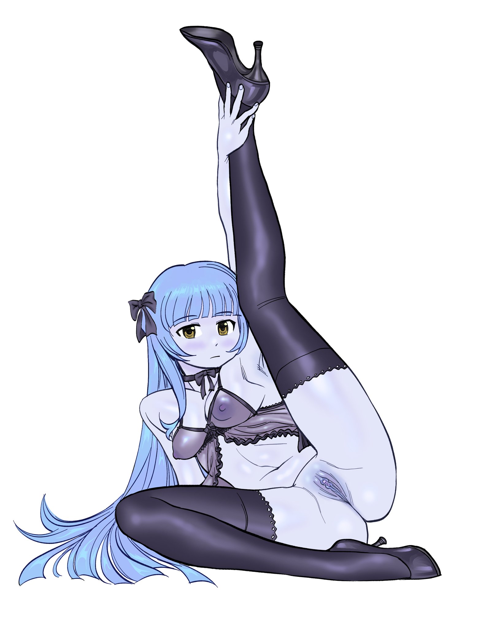 1p3p3nis, original, commission, highres, 1girl, ass, blush, breasts, long hair, looking at viewer, navel, nipples, pussy, solo, spread legs