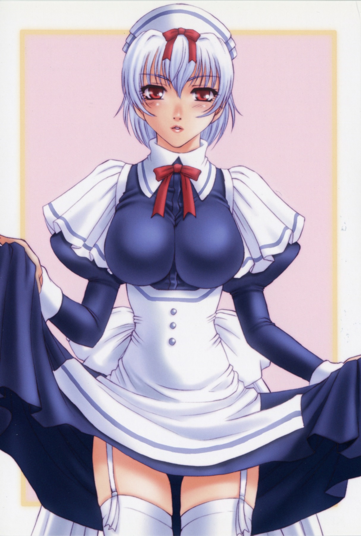 kanesada keishi, highres, garter belt, lingerie, maid, solo, thighhighs, underwear, zettai ryouiki