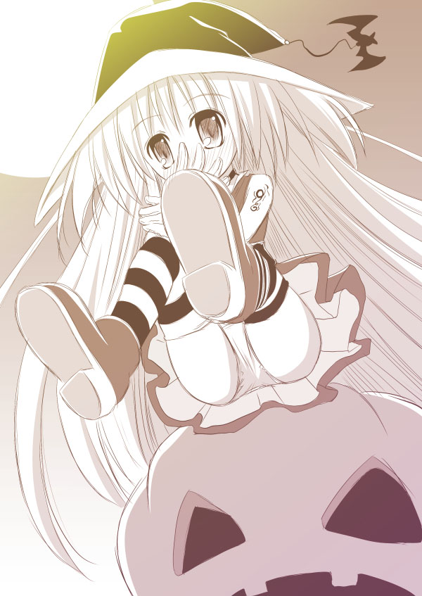 natsuhime yuran, original, tagme, halloween, monochrome, panties, solo, thighhighs, underwear