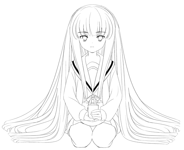 yuuji overall, suou kuyou, suzumiya haruhi no yuuutsu, 00s, greyscale, long hair, monochrome, school uniform, serafuku, solo, tea, very long hair
