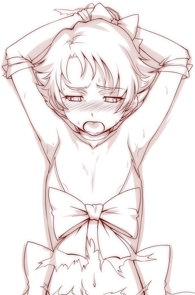hairu, natsuki rin, precure, yes! precure 5, 00s, areola slip, armpits, flat chest, monochrome, solo, torn clothes