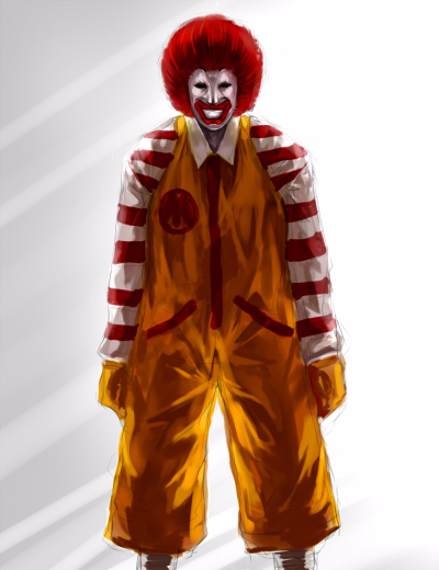 oguchi, ronald mcdonald, mcdonald's, 1boy, afro, clown, creepy, male focus, red hair, solo
