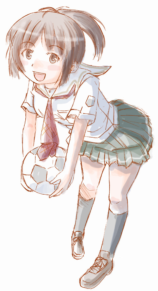 nyazui, sakino asuka, enterbrain, kimi kiss, ball, skirt, soccer, soccer ball, socks, solo, telstar