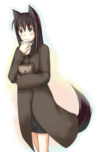 hirono, original, animal ears, blush, coat, dog ears, food, solo, tail