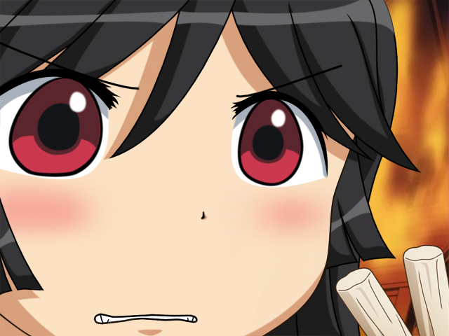 kamura reiri, kaibutsu oujo, black hair, gununu (meme), meme, parody, red eyes, vampire