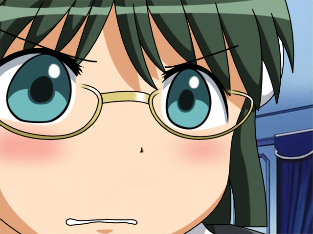 francisca (kaibutsu oujo), kaibutsu oujo, android, blue eyes, glasses, green hair, gununu (meme), maid, meme, parody