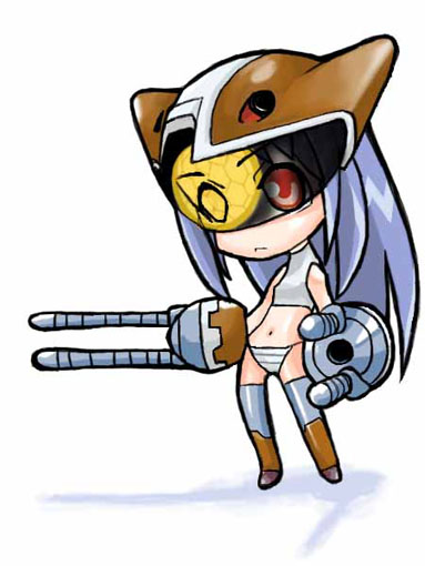 agguguy, gundam, gundam msv, gundam zz, silver hair, chibi, long hair, mecha musume, midriff, navel, panties, red eyes, thighhighs, underwear